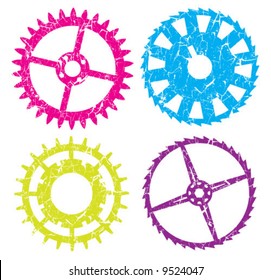 4 colored unique gears, grunge effect applied