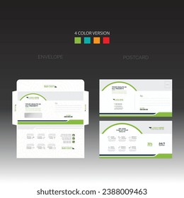 4 colored vector made envelope and postcard design for corporate and any best company use