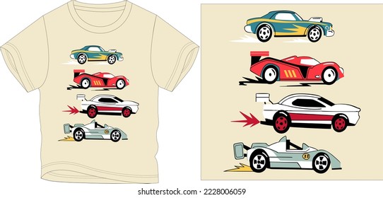 4 colorful cars
t shirt graphic design vector illustration digital file
