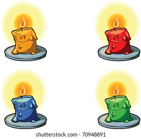 4 colorful cartoon candles ( yellow, red, blue, green) illustration on white background vector illustration