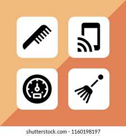 4 colorful icons in vector set. wifi, rake, speed and hair illustration for web and graphic design