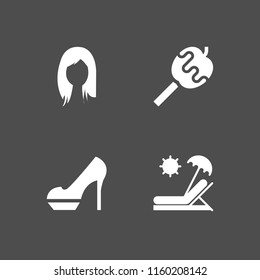 4 colorful icons in vector set. hair, sweet, sunbed and shoe illustration for web and graphic design