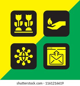 4 colorful icons in vector set. leaf, link, flowers and letter illustration for web and graphic design