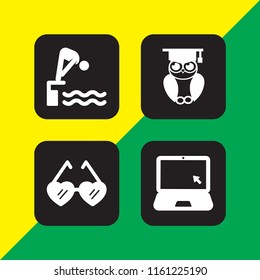 4 colorful icons in vector set. cap, diving, internet and summer illustration for web and graphic design