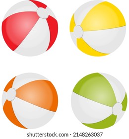 4 colorful inflatable swimming balls. Red, orange, yellow and green