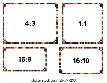 4 colorful pixel frames in darker tone for different resolutions