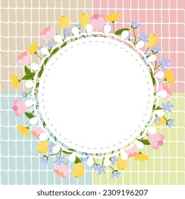 4 colors of Circle Blank placard template with floral seamless pattern background. Copy space for your text.