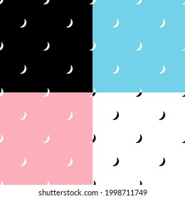 4 colors crescent moon set Vector Seamless pattern for decorating, wallpaper, wrapping paper, background, handkerchief, fabric pattern, bag pattern, clothes pattern.