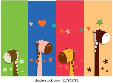 4 colors giraffes with brushes