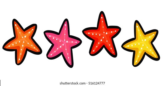 4 colors happy starfish - vector.