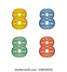 4 colors of number eight in special shape and design.