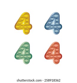 4 colors of number four in special shape and design.
