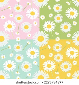 4 colors set of dandelion seamless pattern background.