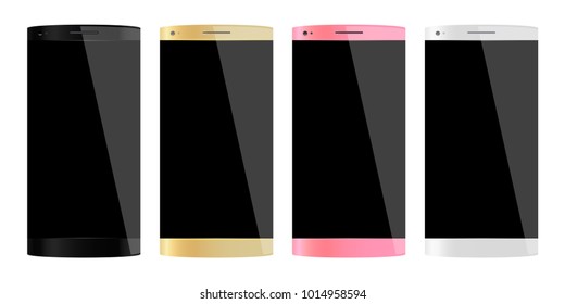 4 colors smartphones, mobile phone isolated, empty display, vector illustration image.