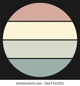 Plantilla de círculo rayado de 4 colores sobre fondo negro, Vector. Forma redonda rayada dividida.
