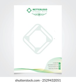 Diseño Corporativa de la Plantilla del membrete de 4 colores con color verde y azul. Plantilla de diseño de membrete de negocios simple y de Profesional. Plantilla de membrete en estilo plano y forma geométrica. Vector eps