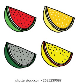 4 colourful slice watermelons  with  seed .