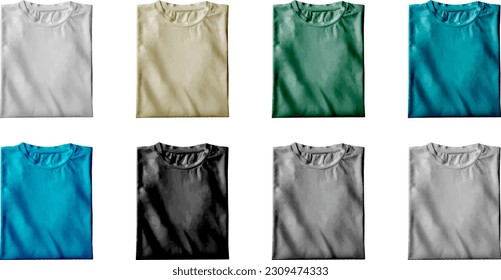 4 colourfull vintage folded blank t shirt mockup