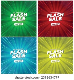 4 Colores" Flash Sale" Vector Banner plantilla de diseño para medios sociales, promociones y sitios web. Oferta especial de la Campaña de venta flash o promoción. Formato editable EPS.
