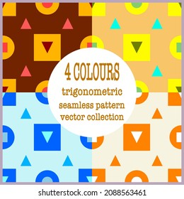 4 colours trigonometric seamless pattern vector collection for fabric, wrapping and paper, Abstract background