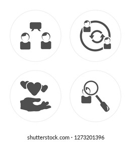 4 Communication, Heart, Connection, Search modern icons on round shapes, vector illustration, eps10, trendy icon set.