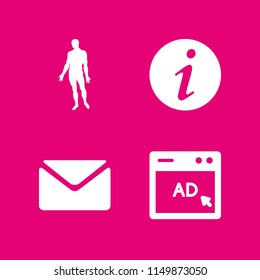 4 communication icons in vector set. info, browser, human and mail illustration for web and graphic design