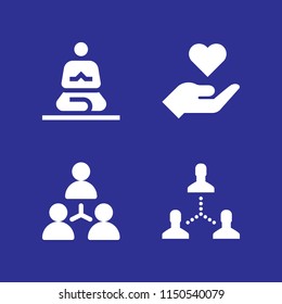 4 community icons in vector set. team, charity, cultures and teamwork illustration for web and graphic design