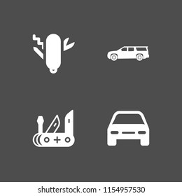 4 Compact Icons In Vector Set. Swiss Army Knife, Suv And Car Compact Illustration For Web And Graphic Design