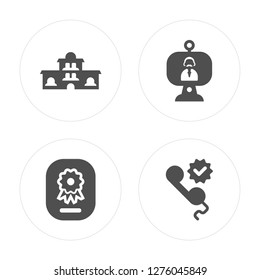 4 Company, Certificate, Video conference, Contact modern icons on round shapes, vector illustration, eps10, trendy icon set.