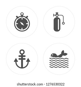 4 Compass, Anchor, Oxygen tank, Whale modern icons on round shapes, vector illustration, eps10, trendy icon set.