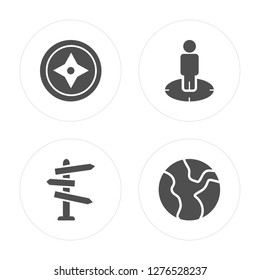 4 Compass, Directional, Location, World modern icons on round shapes, vector illustration, eps10, trendy icon set.