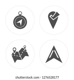 4 Compass, Map, Placeholder, Compass modern icons on round shapes, vector illustration, eps10, trendy icon set.