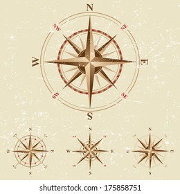 4 compasses icons in vintage style