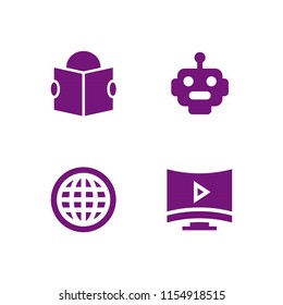 4 computer icons in vector set. artificial, www, ebook and screen illustration for web and graphic design