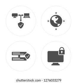 4 Computer, Servers, World, Computer modern icons on round shapes, vector illustration, eps10, trendy icon set.