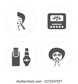 4 Concealer, Nail polish, Scale, Face mask modern icons on round shapes, vector illustration, eps10, trendy icon set.