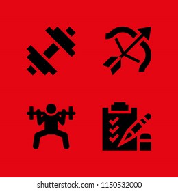4 concentration icons in vector set. archery, exam and weightlifting illustration for web and graphic design
