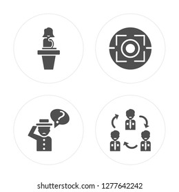 4 Conference, Question, Focus, Teamwork modern icons on round shapes, vector illustration, eps10, trendy icon set.