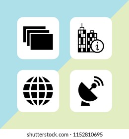 4 connect icons in vector set. global, radar, info and internet illustration for web and graphic design