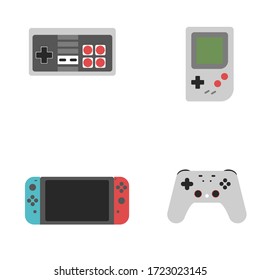 4 consoles on white screen