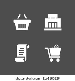 4 consumerism icons in vector set. receipt, shopping basket, cart and mall illustration for web and graphic design