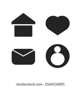 4 contact icon set vector button symbols monochrome, isolated on white