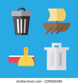 4 container icons with garbage and ship in this set