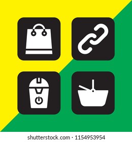 4 container icons in vector set. trash, chain, basket and bag illustration for web and graphic design