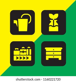4 container icons in vector set. watering can, conveyor belt, reuse and cupboard illustration for web and graphic design