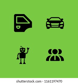 4 contemporary icons in vector set. sedan car front, employees, mirror and future illustration for web and graphic design
