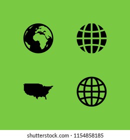 4 continent icons in vector set. us map and globe illustration for web and graphic design