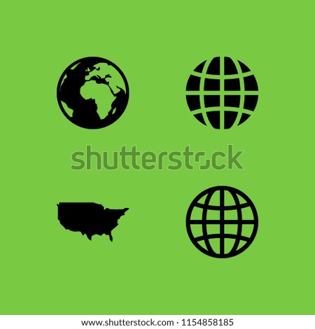 4 continent icons in vector set. us map and globe illustration for web and graphic design