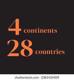 4 continents and 28 countries Vector Design Illustration. EPS 10 Editable file