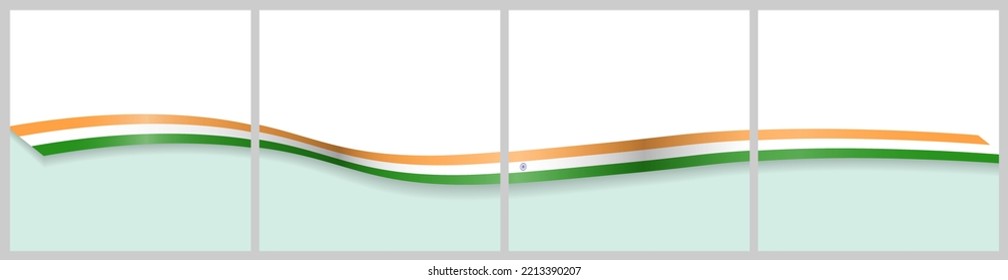 4 Continuous Indian Flag Template Frames. Set of carousel Indian Ribbon Flag card layout templates for holiday cultural designs. Social Media template with flag of India. Editable Vector Illustration